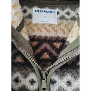 Old Navy Sherpa 1/4 Zip SHERPA UNISX S Fair Isle Aztec Fleece Sleeve POCKETS NWT